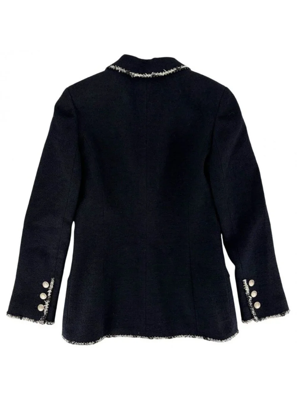 Chanel Tailored Jacket CC Logo Emblem 38 Navy Wool Cotton Spring Autumn